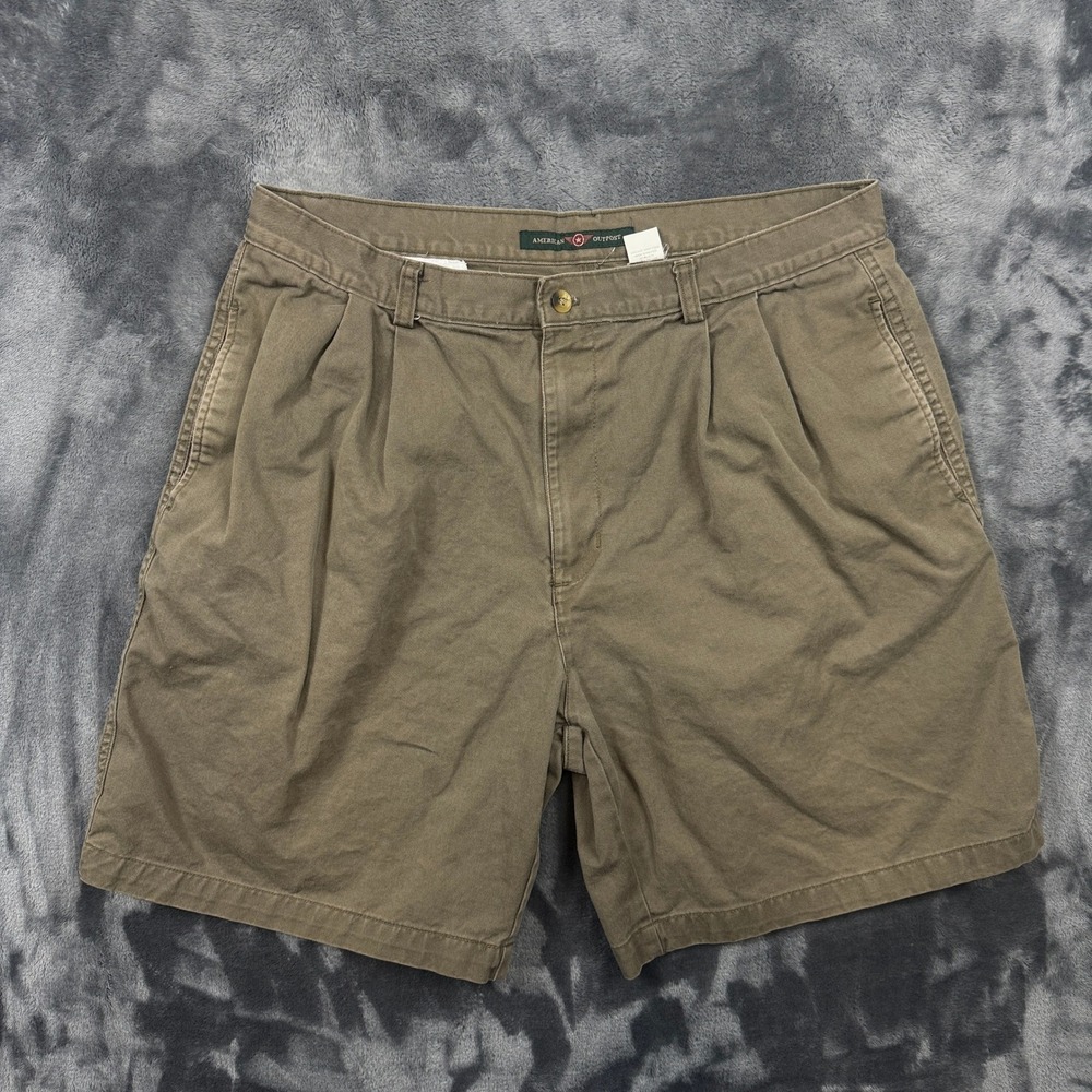American Outpost Chino Shorts Mens 38 Brown Excellent Pleated Cotton Twill